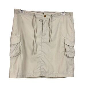 Columbia Skirt Khaki Drawstring Waist Snap Cargo Pockets Front Zip Beige M